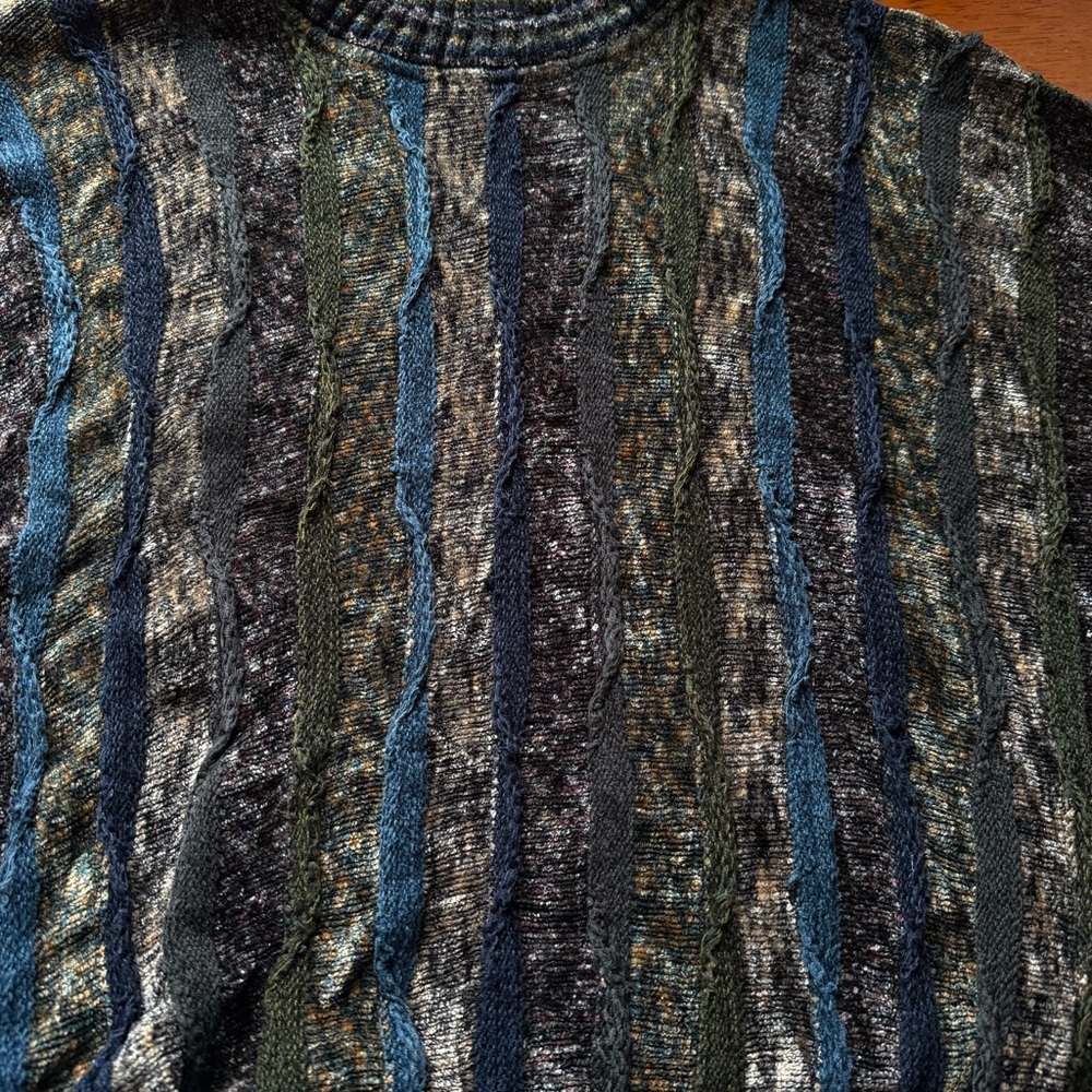 Vintage 90s Tundra Canada Sweater 3XLT XXXLT Coogi Style 3D Knit Blue Brown - Picture 10 of 12